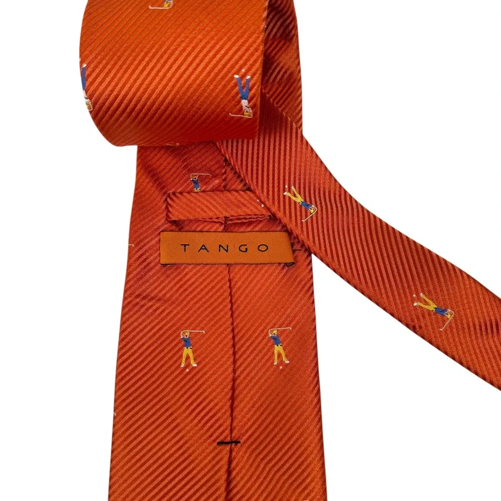 Tango Golf Player Pattern Orange Hand Made Silk Necktie Novelty B14Q‎